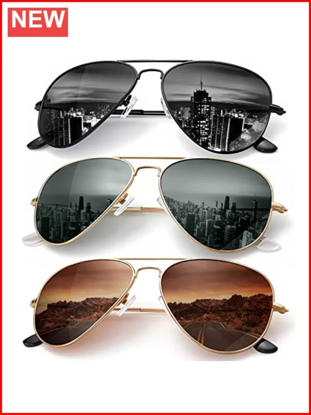 Classic Aviator Sunglasses with Polarized UV Blocking Lenses for Driving